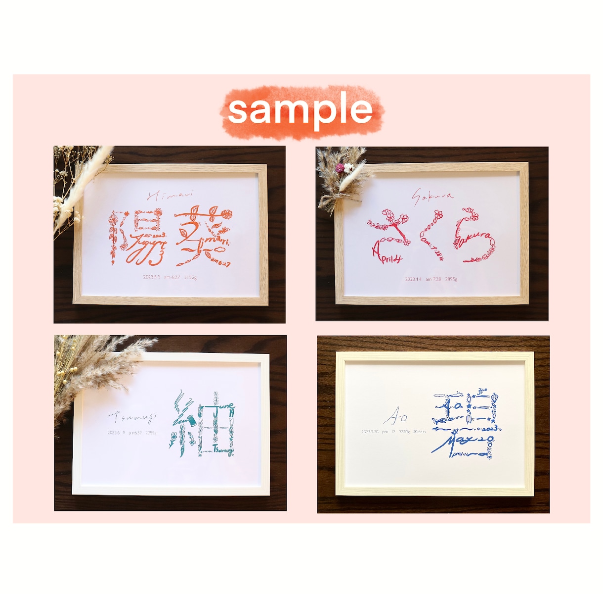 名前の由来をイラスト化！繊細で美しい命名書作ります お部屋を格上げ✨見るたびときめく幸せを詰め込んだ宝物の命名書 イメージ9