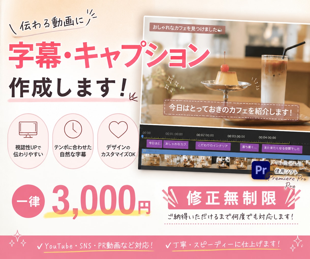 字幕、キャプションをつけます 修正無制限！一律料金で字幕、キャプションつけます イメージ1