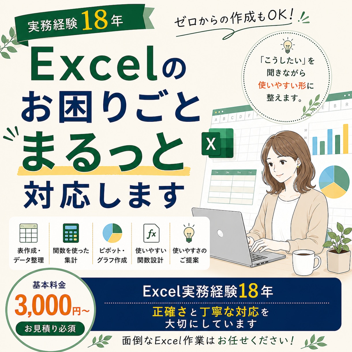 Excel資料作成・データ集計を代行します 集計・関数・グラフから使いやすい表の設計まで対応 イメージ1