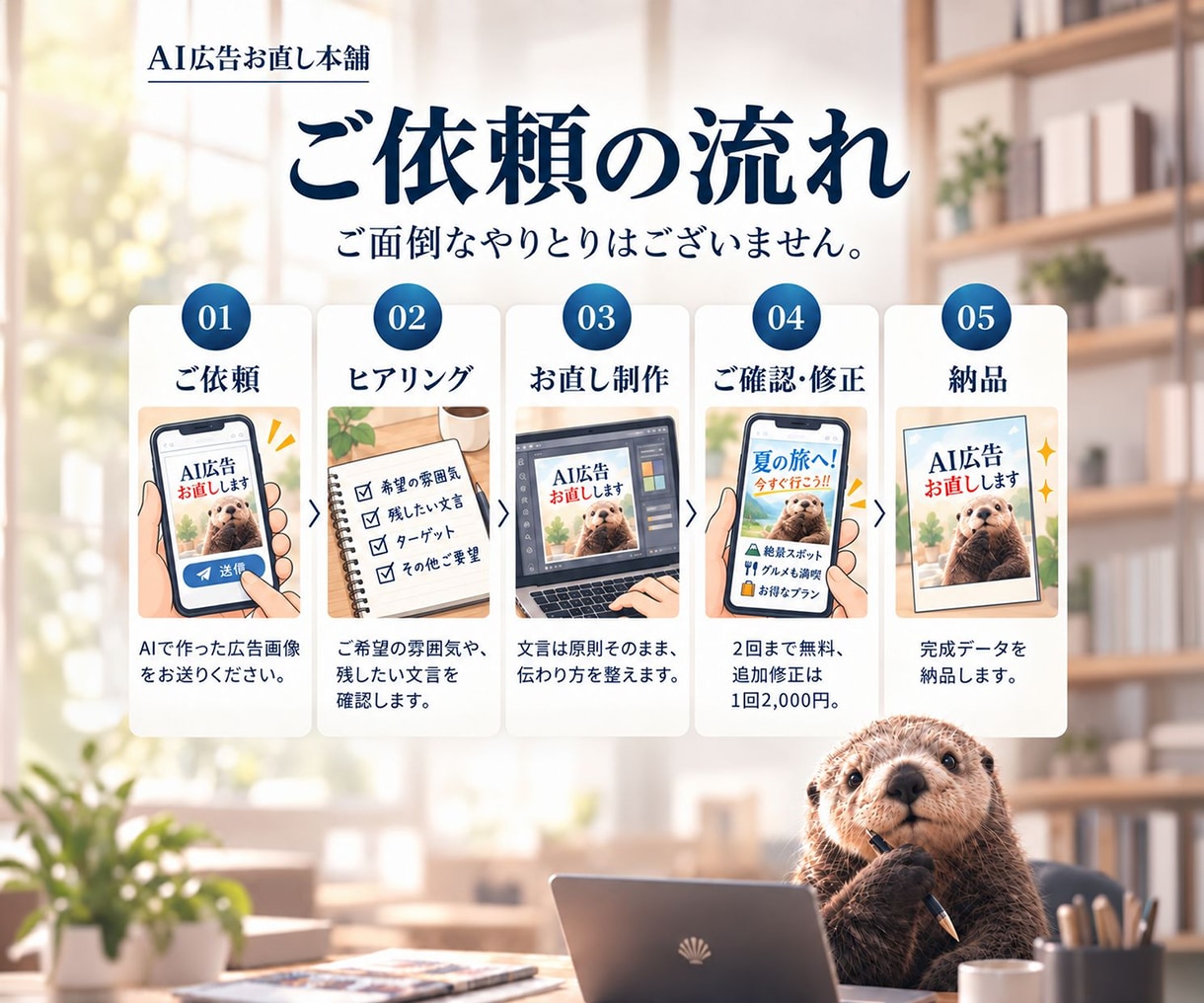 AIで作った広告の「なんか違う」をお直しします 伝えたいは、そのまま。伝わり方を、お直し。 イメージ2
