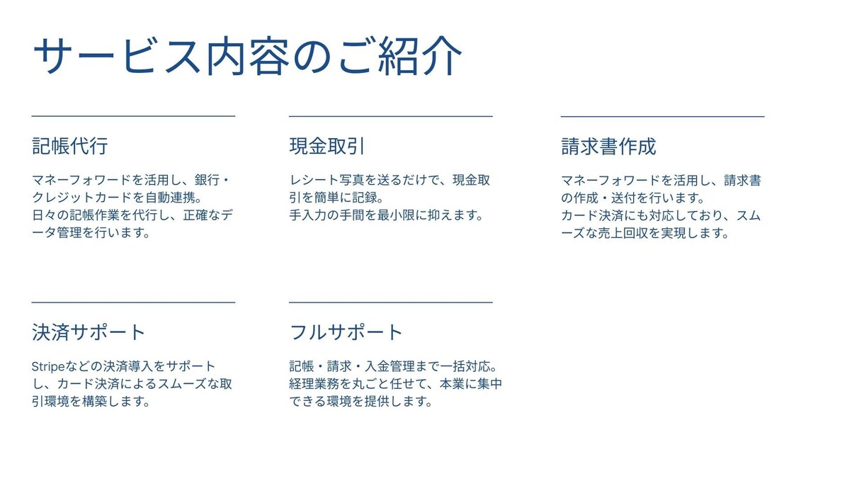 記帳代行＋請求・入金管理まで対応します マネーフォワード対応・記帳・請求・入金管理まで一括サポート イメージ2