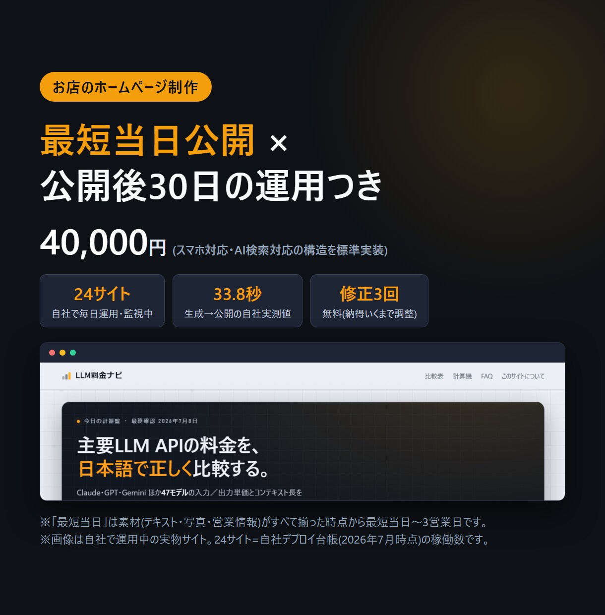ホームページ制作・最短当日公開まで代行します 素材が揃えば最短当日〜3営業日｜公開後30日の運用込み イメージ1
