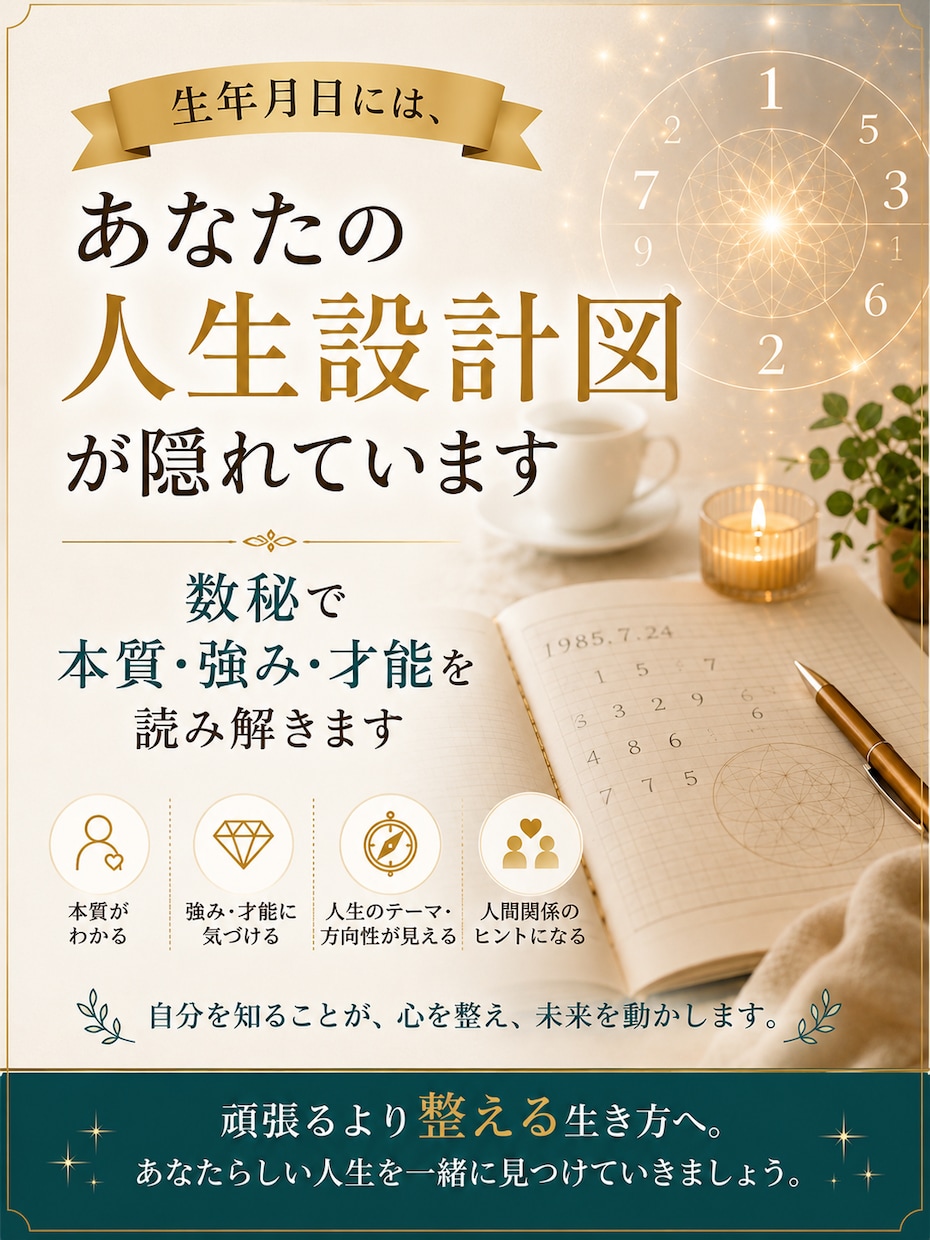 数秘であなたの才能と本質を読み解きます 生年月日から本当の自分と強みを読み解きます イメージ1
