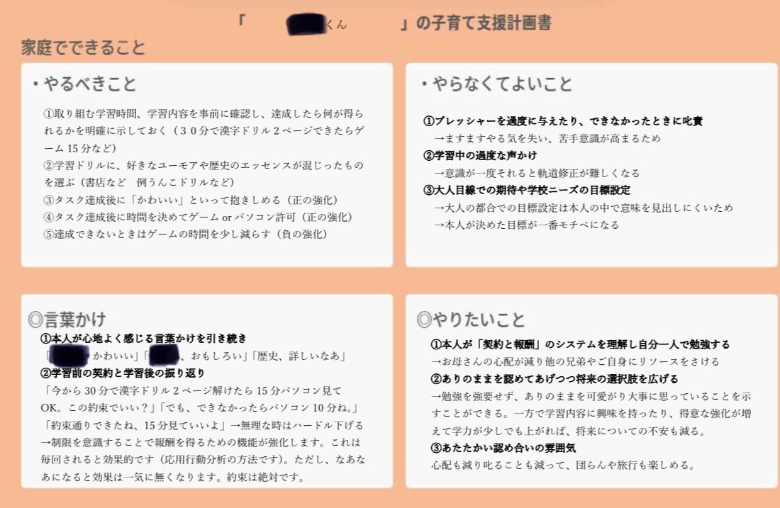 発達障がいのお子様の子育て支援計画を作ります 〜現役公認心理師がアセスメントから支援計画までサポート〜 イメージ4