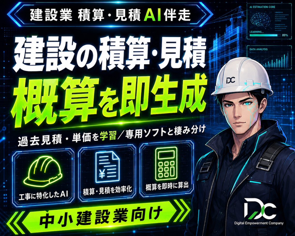 建設業 積算・見積AI｜過去見積で概算高速化します 御社の過去見積・単価を学習し概算見積を高速生成します イメージ1
