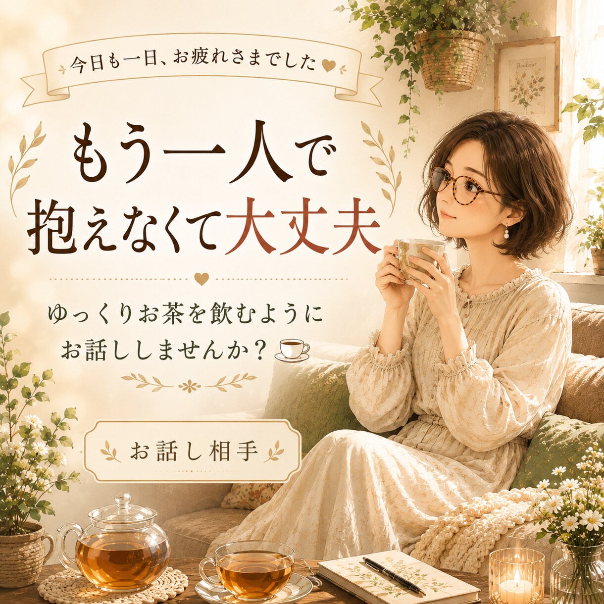 寝る前に少しだけ。安心できる時間をお届けします 穏やかな声でお話をお聴きします。お気持ちをそっと整えます。 イメージ1