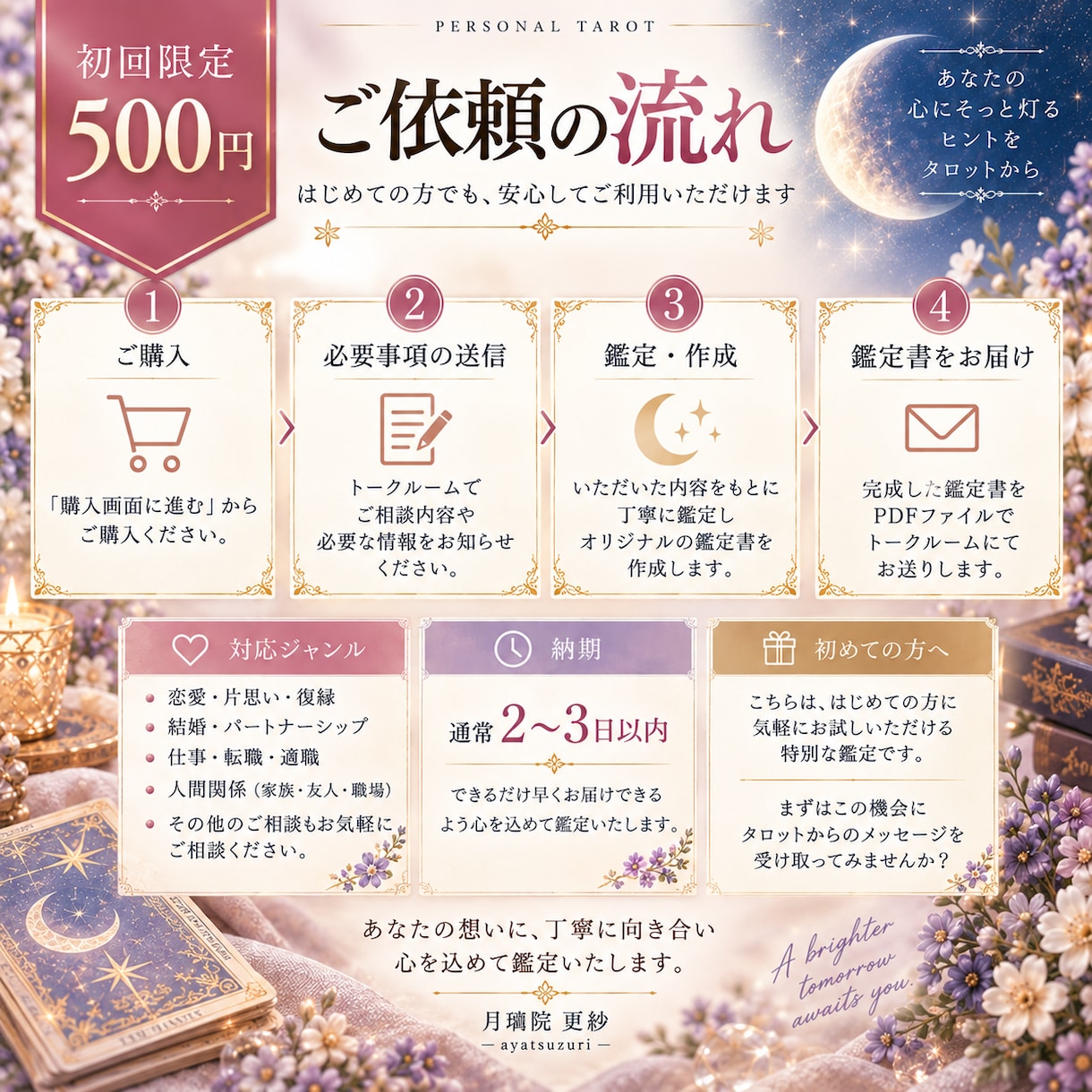 初回限定500円♡タロット7枚でお悩みを占います 恋愛・仕事・人間関係｜幅広いお悩みを丁寧に鑑定 イメージ4