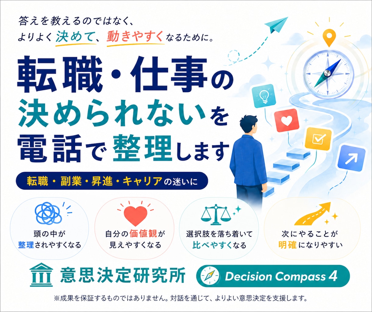 転職・仕事の「決められない」を電話で整理します ～「答えはある。でも動けない。」を一緒に整理～ イメージ1