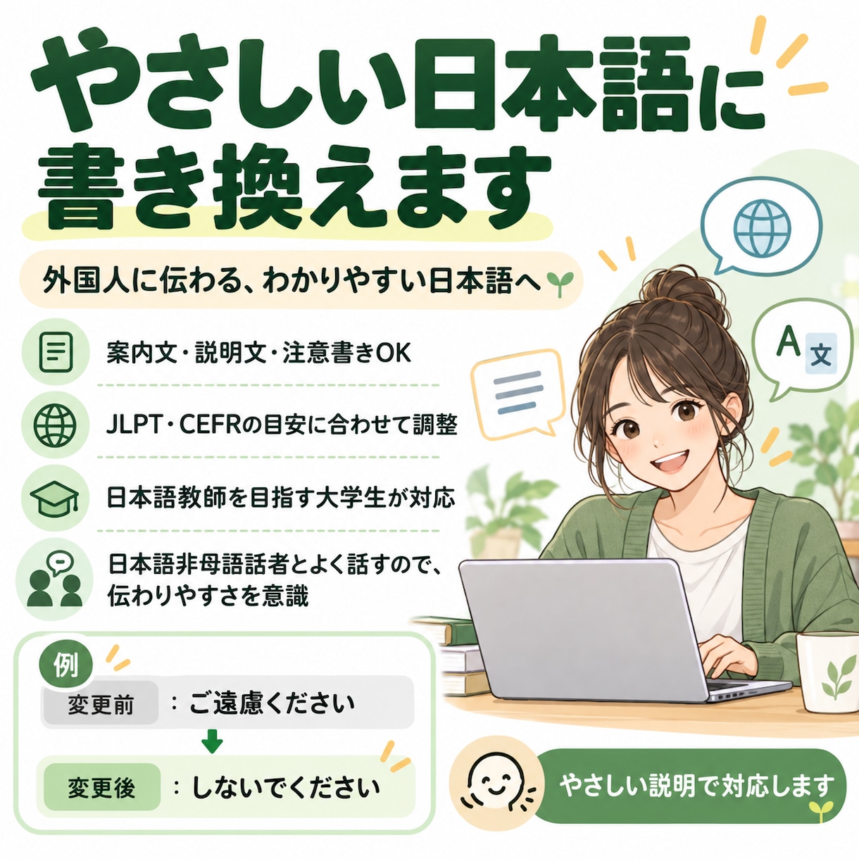 外国人に伝わるやさしい日本語に書き換えます 日本語学習中の外国人にも伝わるやさしい日本語にします イメージ1