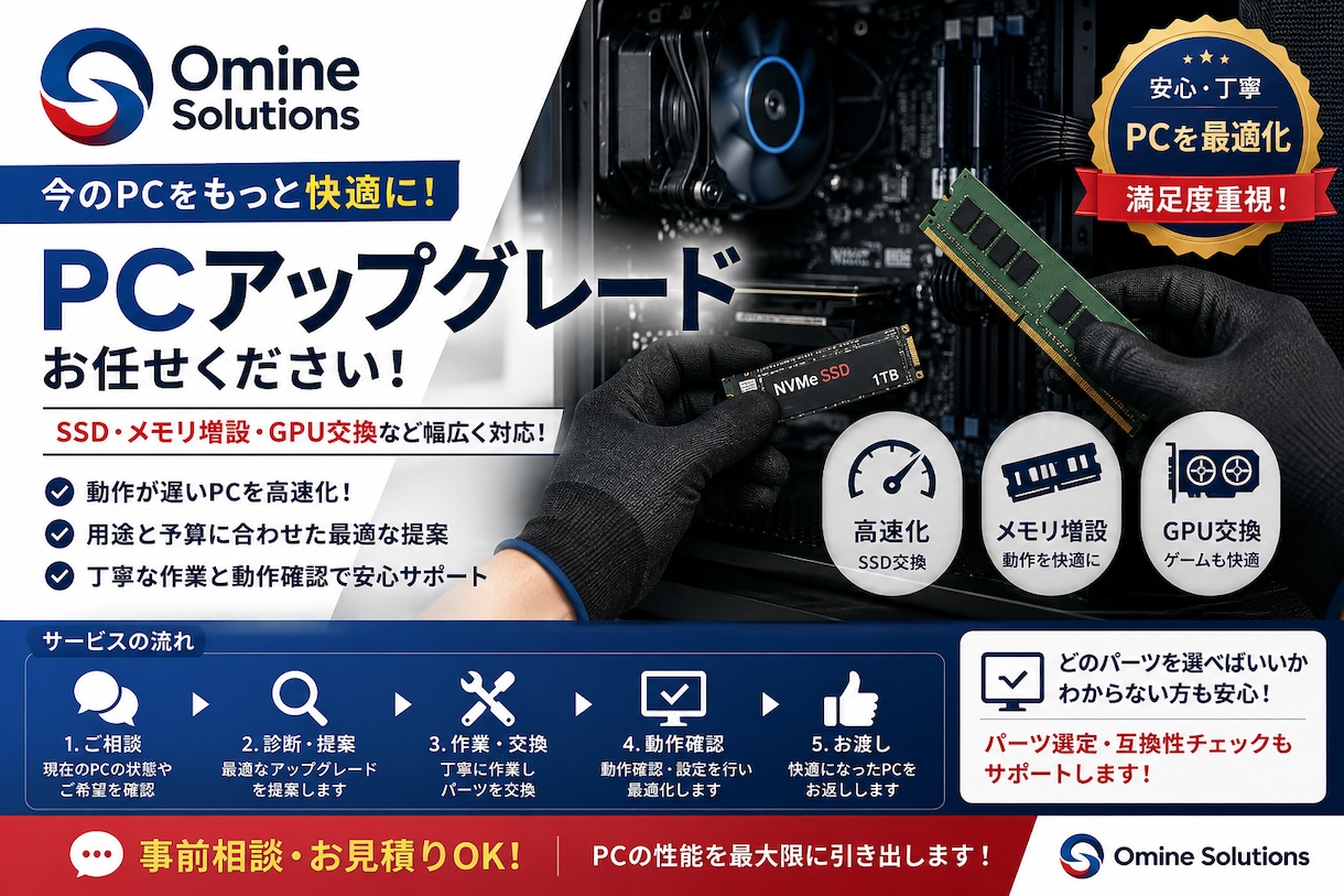 PCのSSD・メモリなどをアップグレードしますます 今のPCをもっと快適に、最適なアップグレードを提案 イメージ1