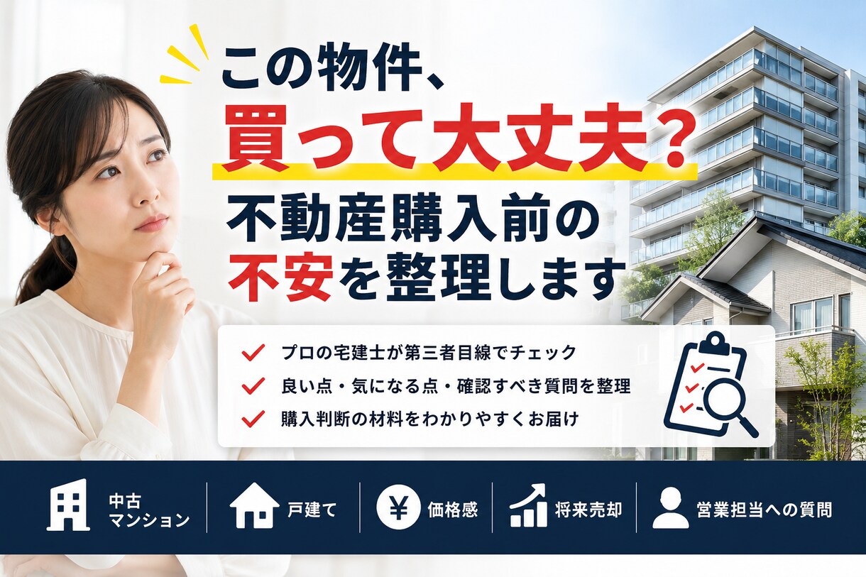 不動産購入・中古マンション購入の不安を整理します 購入前の不安や見落としポイントを整理します イメージ1