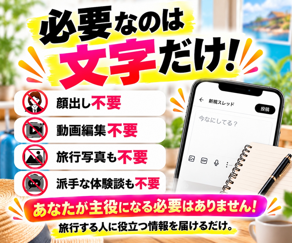 家にいながら、旅行の魅力を届けて収入に変えます Threads×楽天トラベル書き方ガイド イメージ3