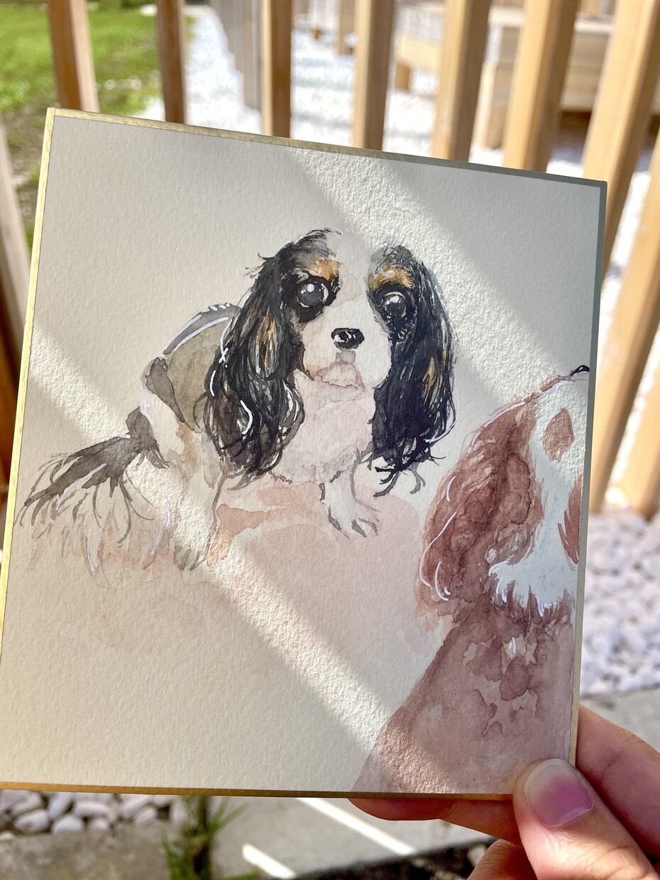 ペットの似顔絵を水彩で描きます 小さな色紙に、家族との優しい思い出を残します。 イメージ4