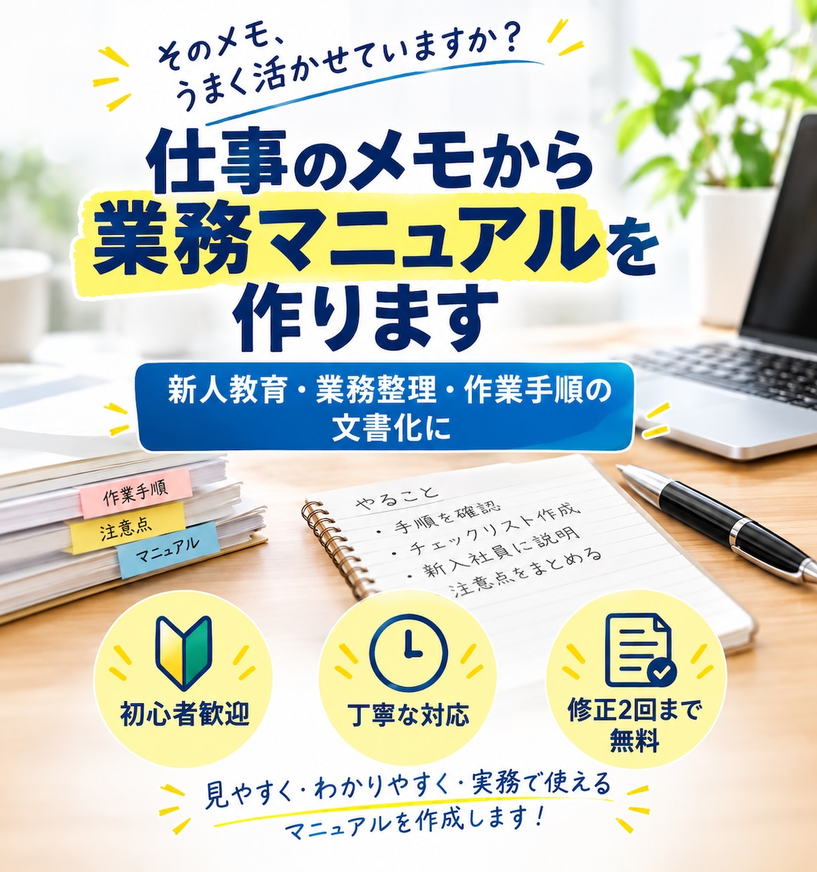仕事のメモから業務マニュアルを作ります 新人教育や業務整理に役立つマニュアルを作成します イメージ1