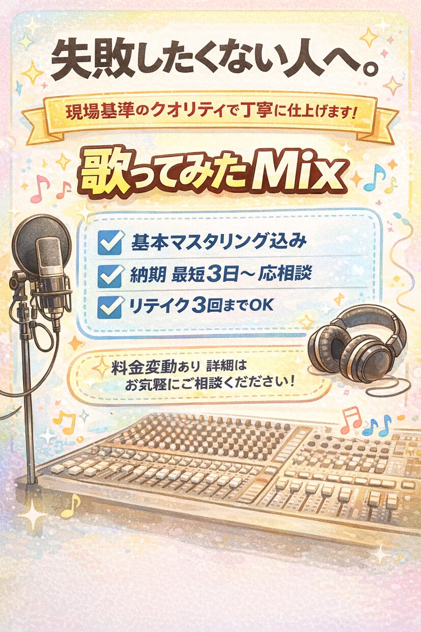 失敗したくない人へ。歌ってみたMixします Rec・Mixエンジニアのしっかり仕上げ歌ってみたプラン イメージ1