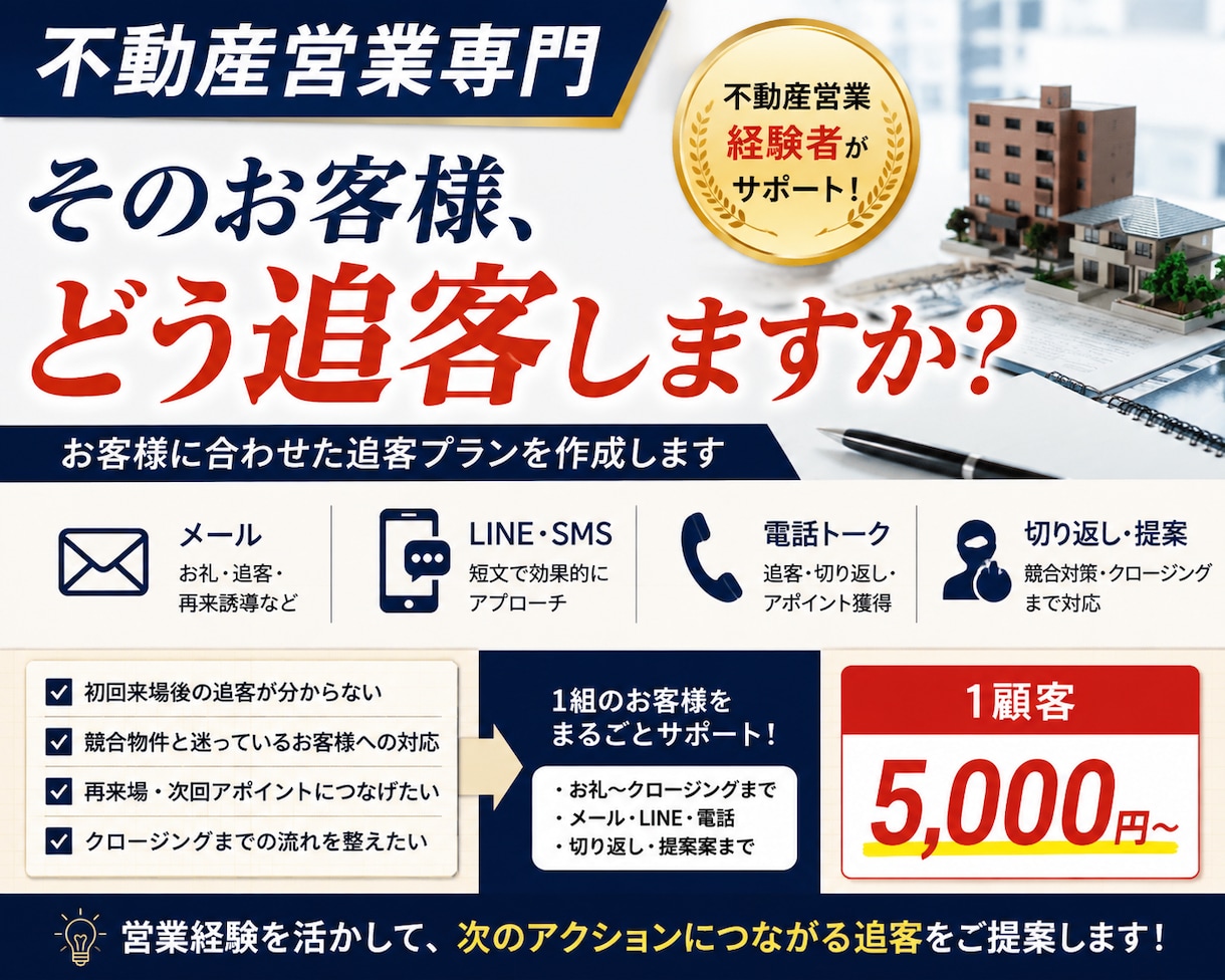 不動産営業の追客を丸ごと作ります 「メール・LINE・電話まで追客を丸ごとサポート」 イメージ1