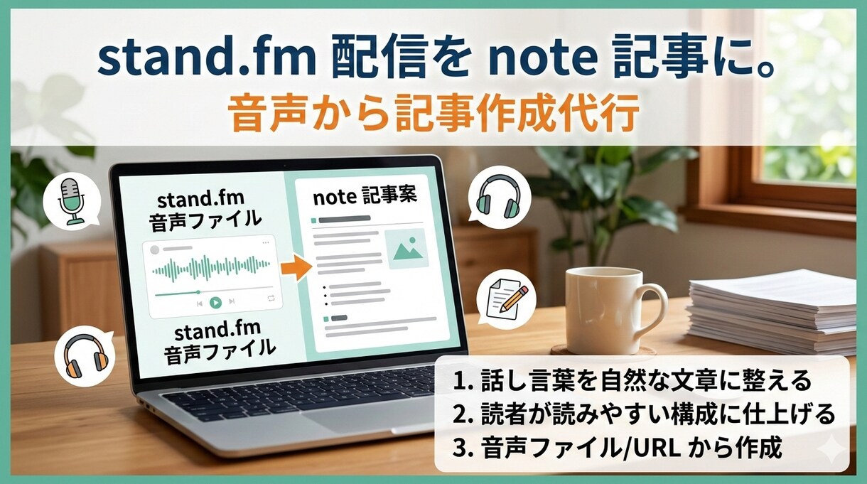 スタンドFM音声を魅力的なnote記事にします スタンドFMの内容をnoteでも発信したい イメージ1