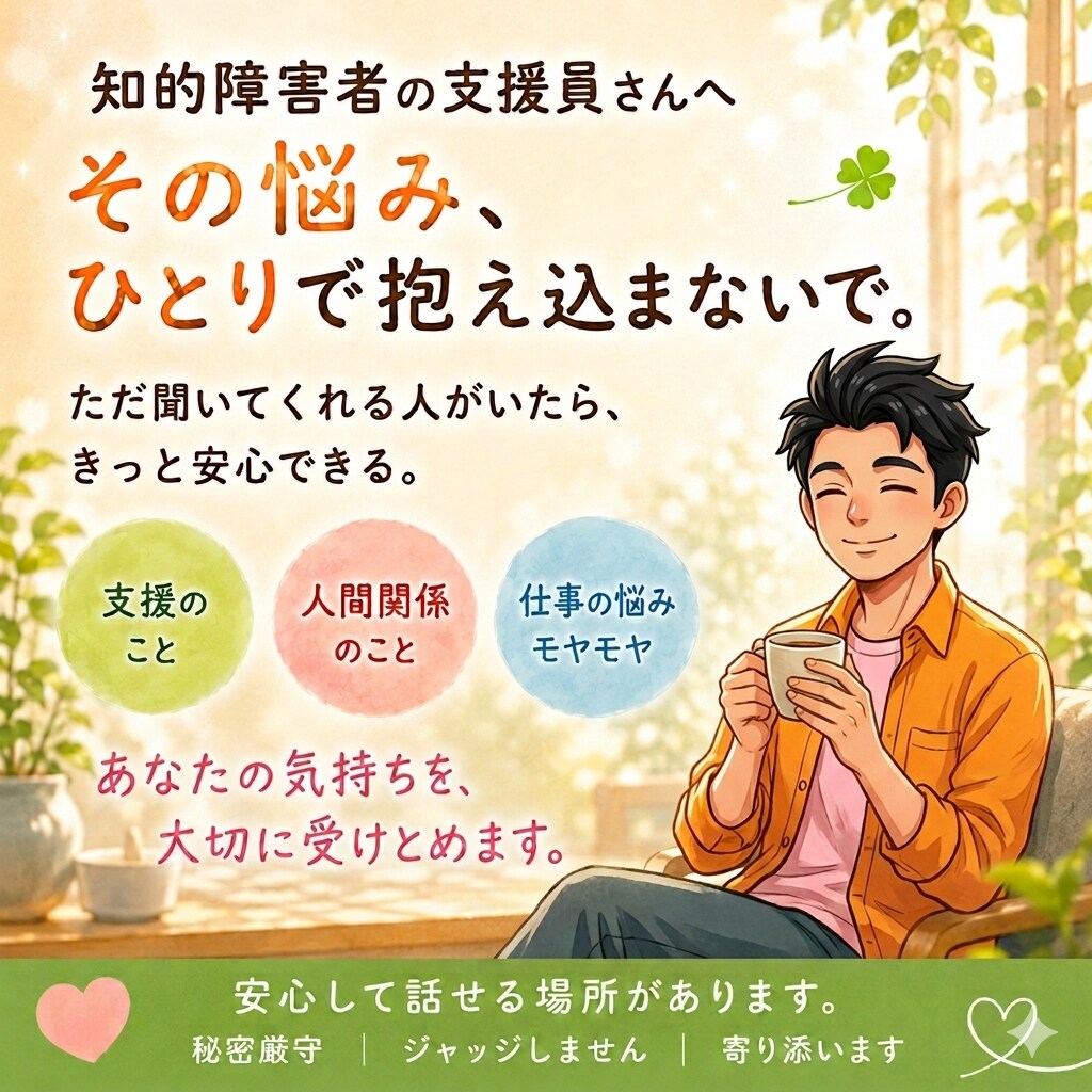 障害支援の悩みや不安に寄り添います 悩み、不安は人に話すことで軽くなる、発見がある。 イメージ1
