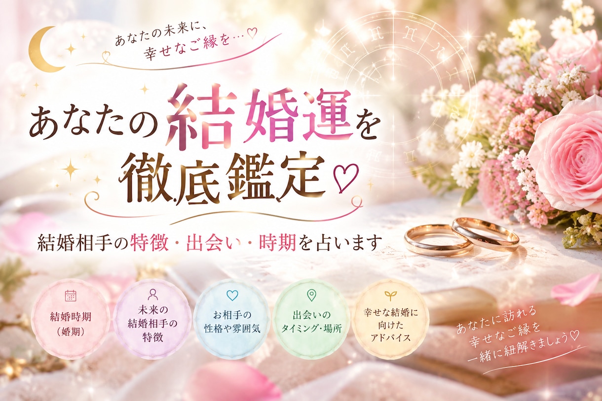 あなたの結婚運を徹底鑑定♡時期を占います あなたの婚期・運命のお相手・出会いの時期を徹底鑑定♡ イメージ1