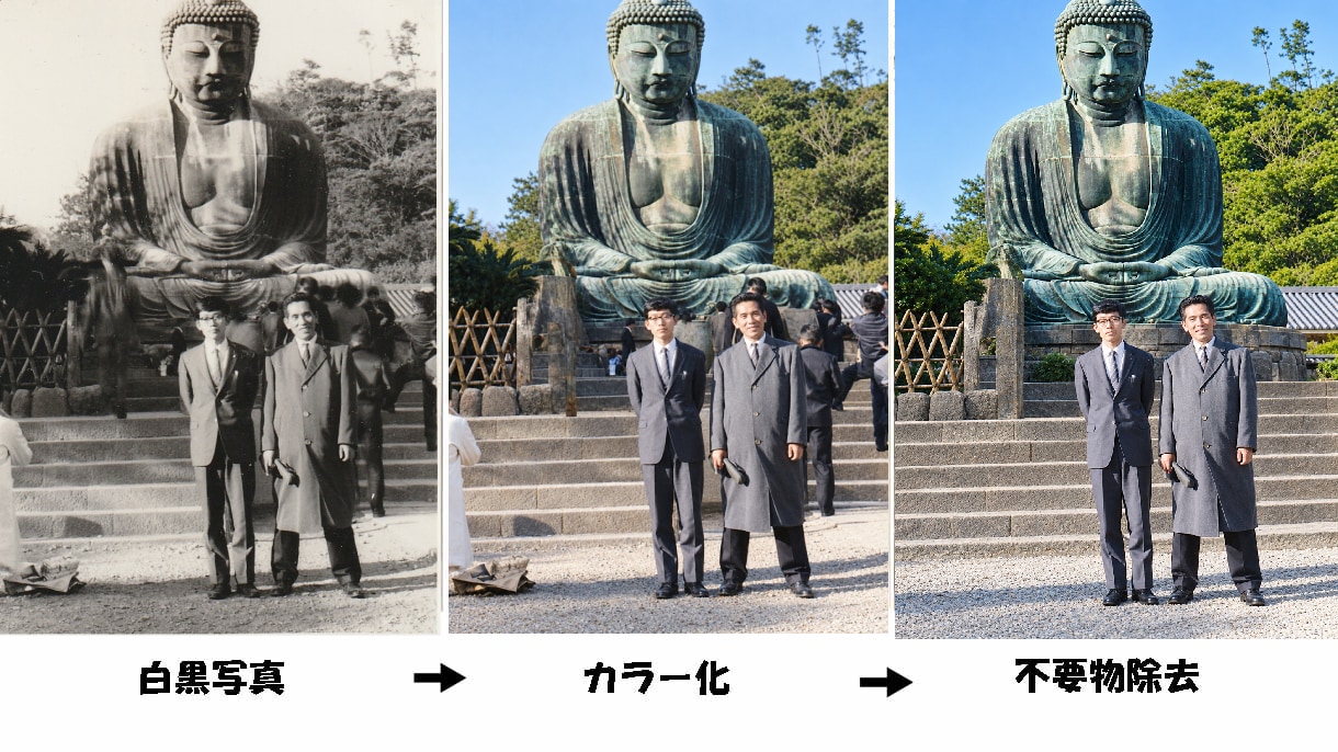 白黒写真をAIでカラーに復元します 大切な思い出を鮮やかに、古い白黒写真をカラー化します。 イメージ4