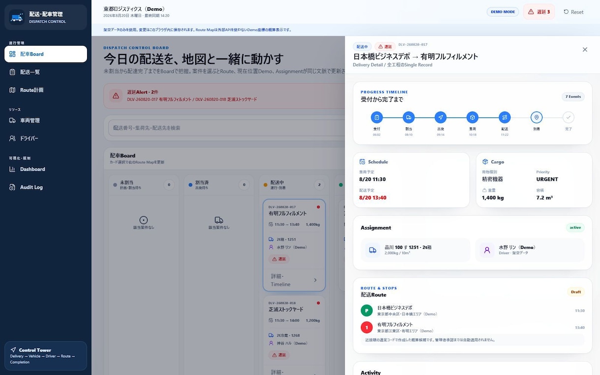 完成済みの配送配車管理Webシステムを納品します 配車判断と運行フローを試せる管理画面 イメージ3