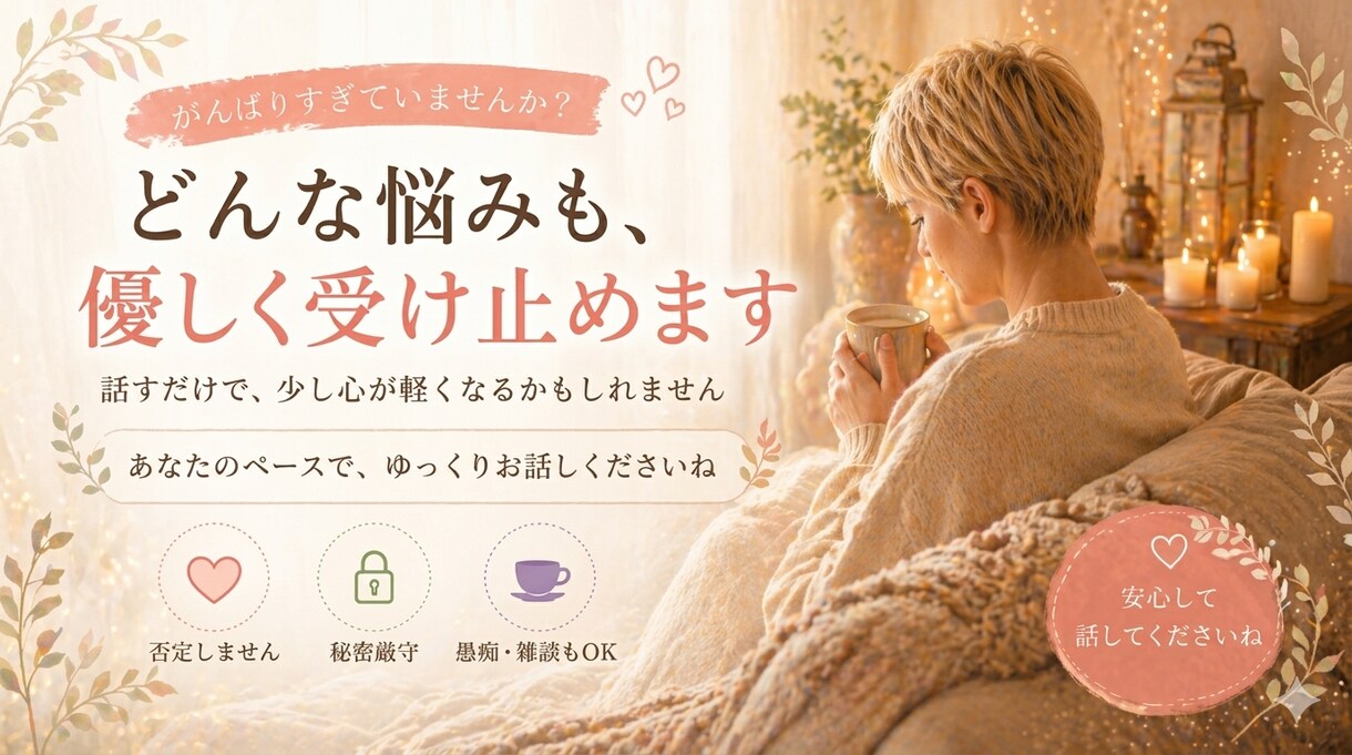 アドバイスより、安心できる時間をます 分かってもらえない苦しさ、全部聞きます イメージ1