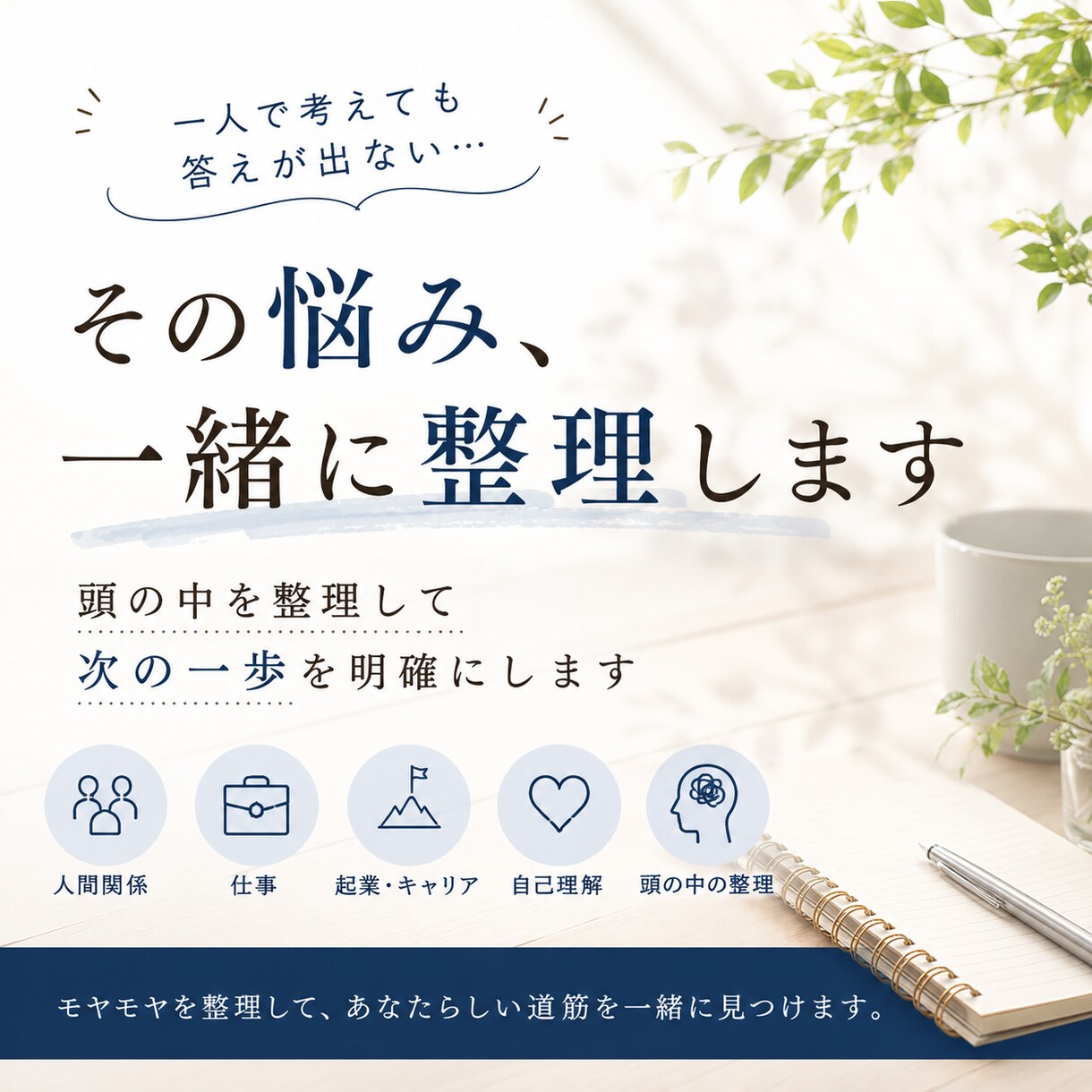 考えても答えが出ない悩み、整理します 一人では見えない道筋を一緒に整理します イメージ1