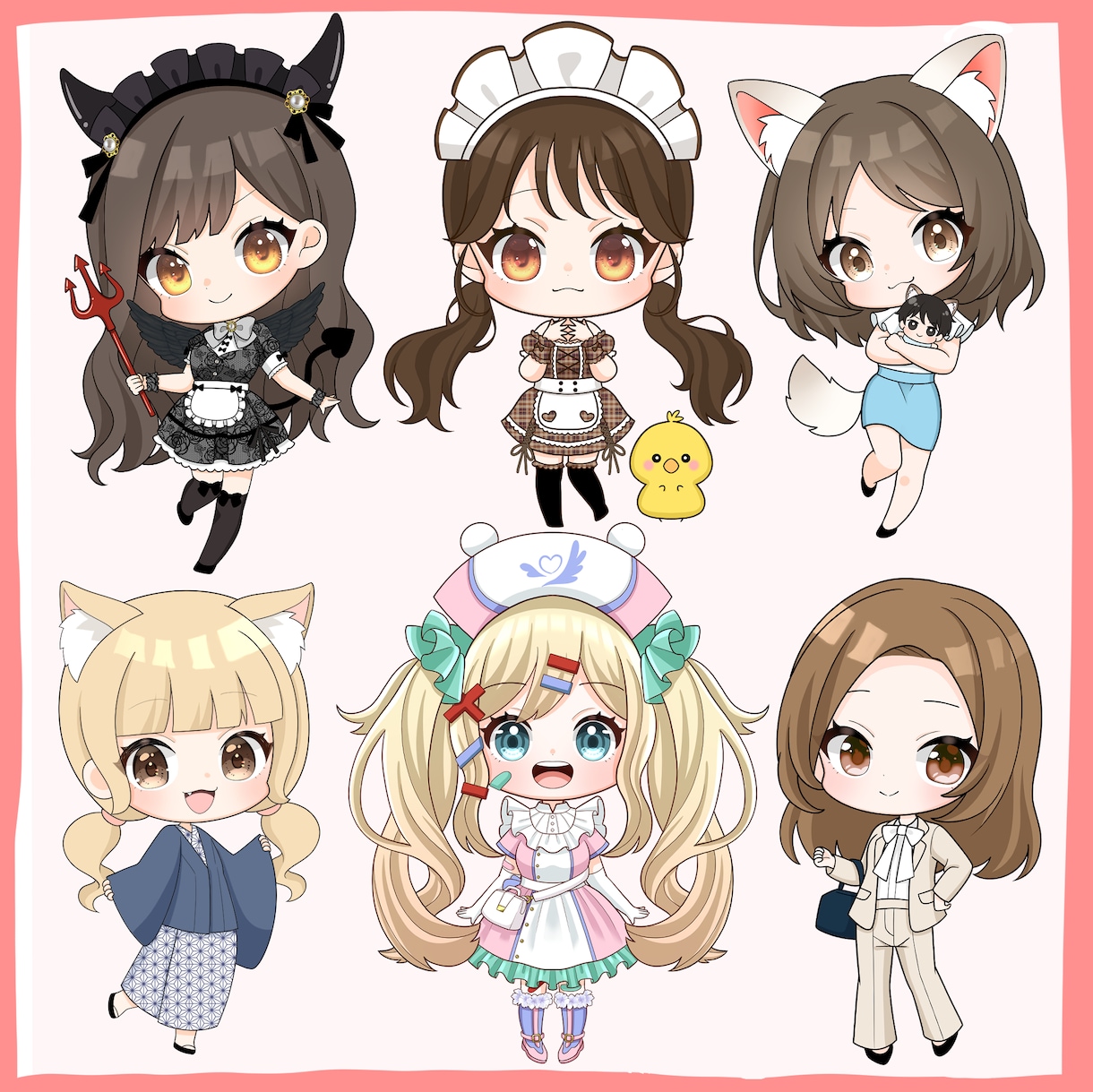 商用利用無料！かわいいミニキャラのイラスト描きます 表情差分ポーズ差分、キャラデザあります！動画内イラストにも！ イメージ3