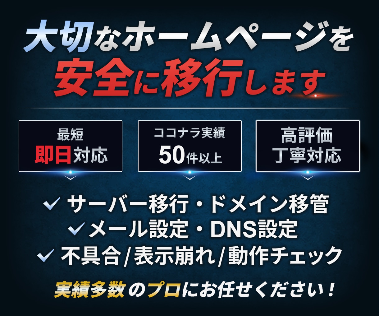 安全にサーバー移行・ドメイン移管承ります 実績多数・丁寧対応で安心の移行作業 イメージ1