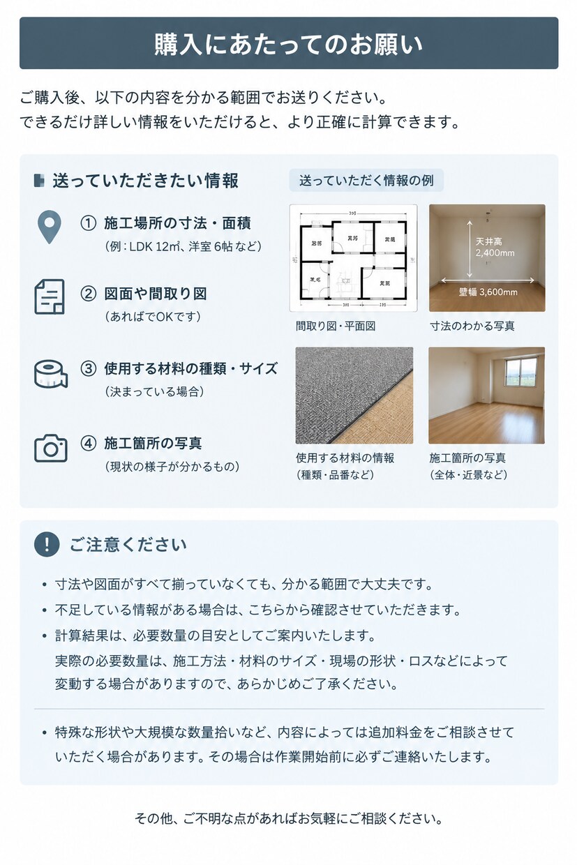 内装工事の材料数量を計算します クロスや床材などの必要数量を計算します。 イメージ1