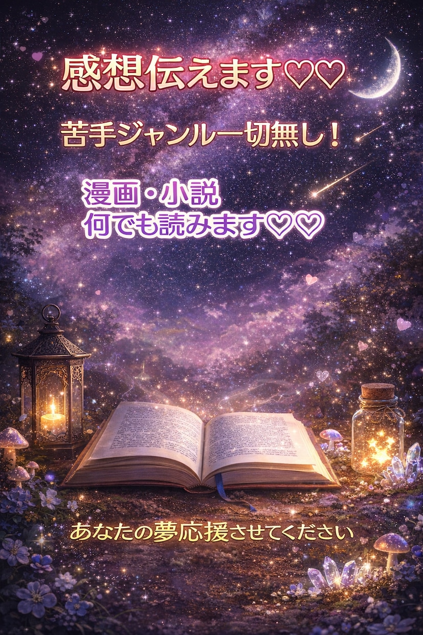 依頼件数２件☆心込めて❤読ませて頂きます あなたの夢応援します❤小説・漫画何でも✨苦手ジャンル無し イメージ1