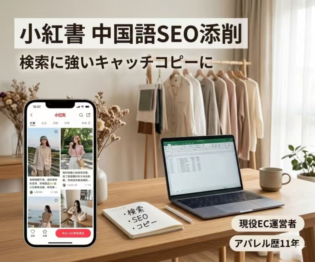 現役EC運営者が小紅書の中国語SEO添削します AI×アパレル歴11年！検索に強い中国語キャッチコピーに添削 イメージ1