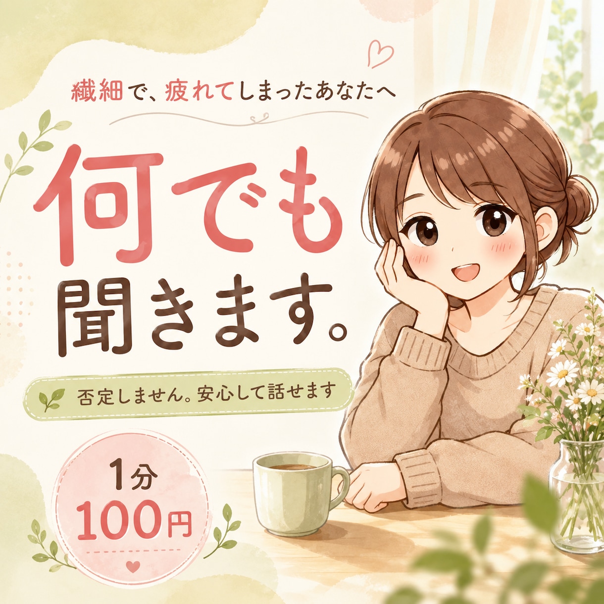 繊細すぎて疲れてしまったあなたのお話聴きます HSP当事者の精神保健福祉士が心をラクにするお手伝い♪ イメージ1