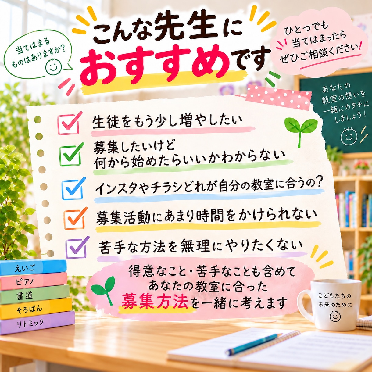 あなたの教室にあった生徒募集を一緒に考えます 教室の魅力を整理して生徒募集を形にします イメージ3