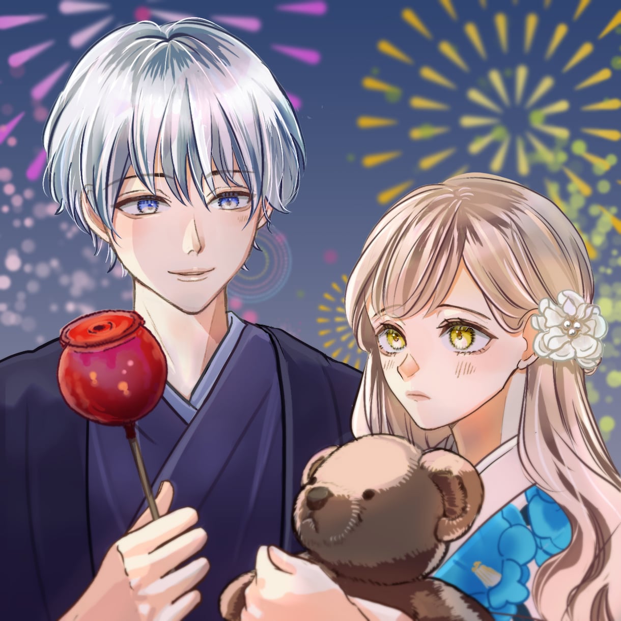 可愛くてかっこいい自然なペア画アイコン描きます SNS やプレゼントにも！似顔絵風もok イメージ2