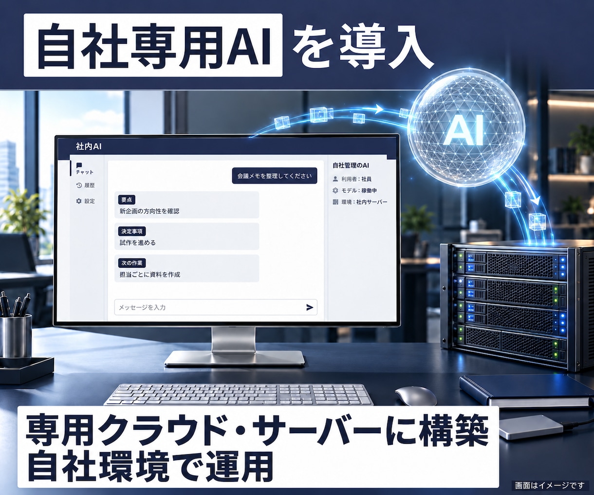 自社環境で動くAIの構築を検証します 情報漏洩リスクを排除した「クローズド環境」でのAI構築を検証 イメージ1
