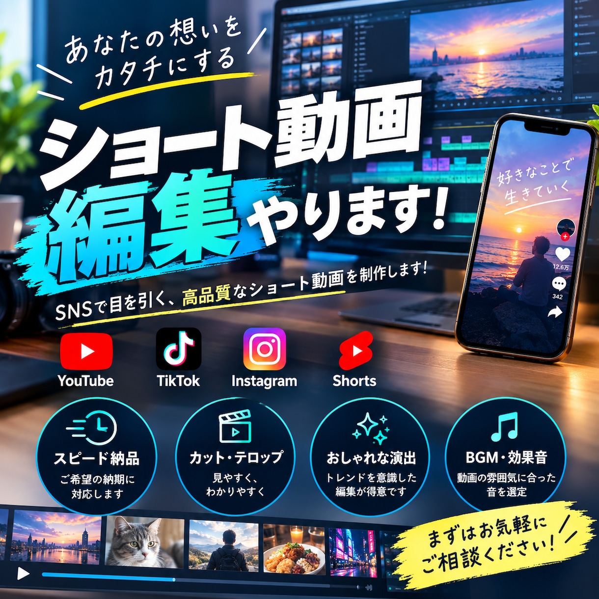 低単価で【配信切り抜き、ショート動画】を編集します 配信の切り抜きや素材動画をもとに編集を行います！！ イメージ1