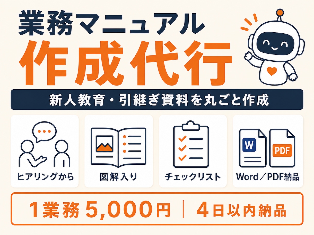 新人教育・引継ぎ用の業務マニュアルを作成します 店舗の育成マニュアル制作実績あり。ヒアリングから丸ごと代行 イメージ1