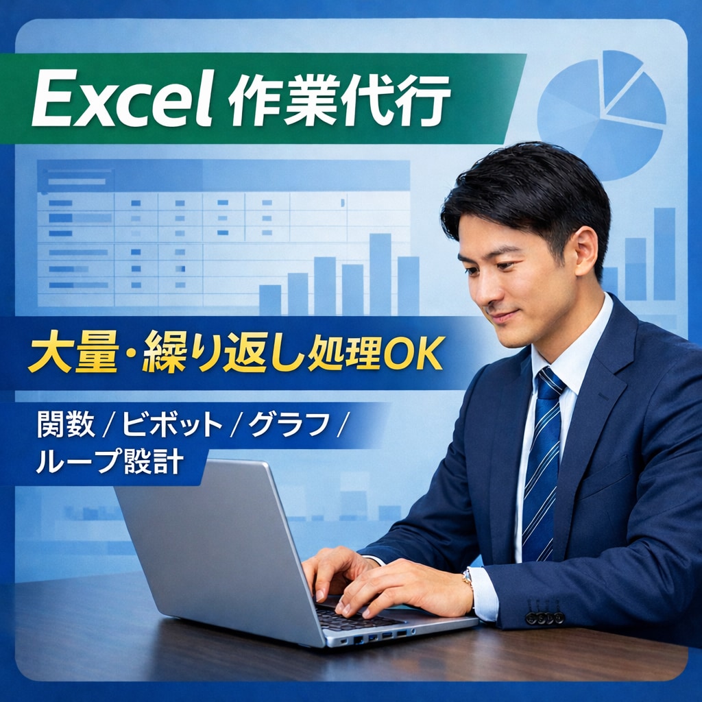 Excel作業代行｜大量ループ処理も対応します 関数・ピボット・VBAの反復処理まで対応 イメージ1
