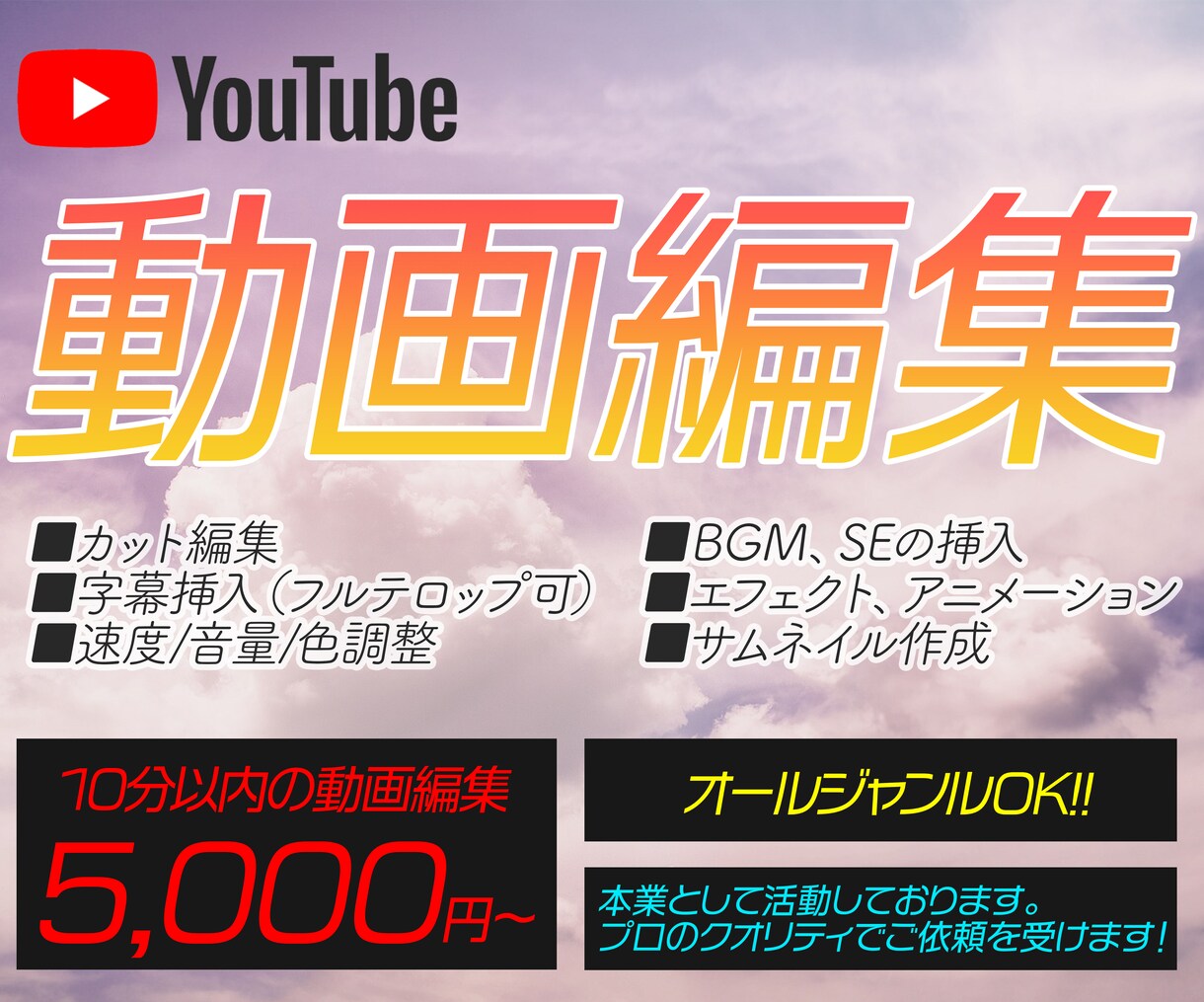 Youtube動画をプロのクオリティで編集します プロの動画編集クリエイターとして本業で活動しています。 イメージ1