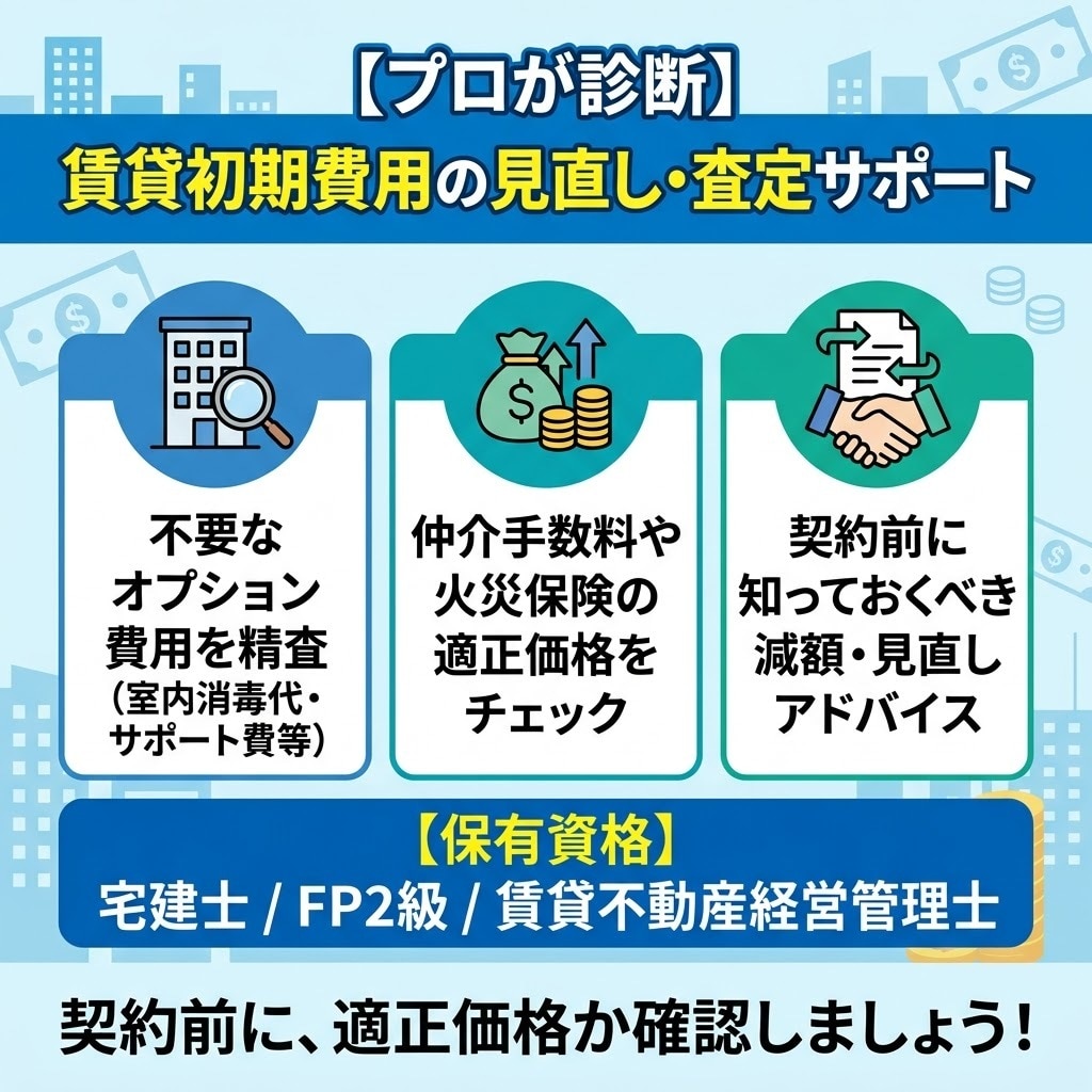 宅建士・FPが賃貸初期費用を精査します プロが不要項目を精査！宅建士が賢く減額アドバイス イメージ1