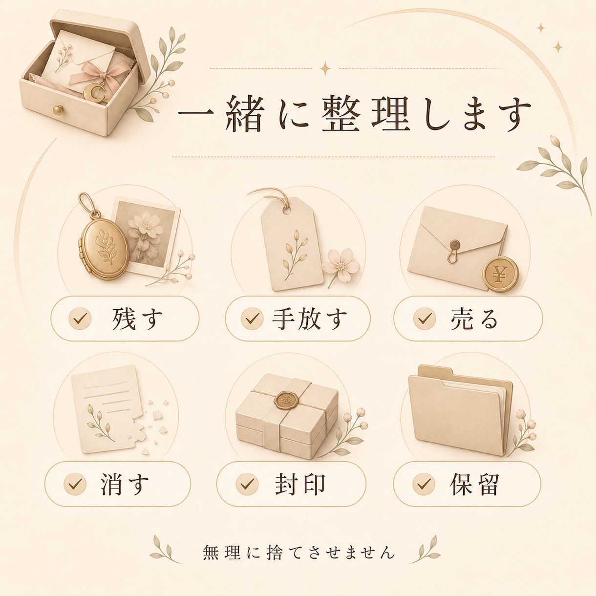 終わらせたい物や思い出に区切りをつけます 写真や文章だけで小さく整理します イメージ3