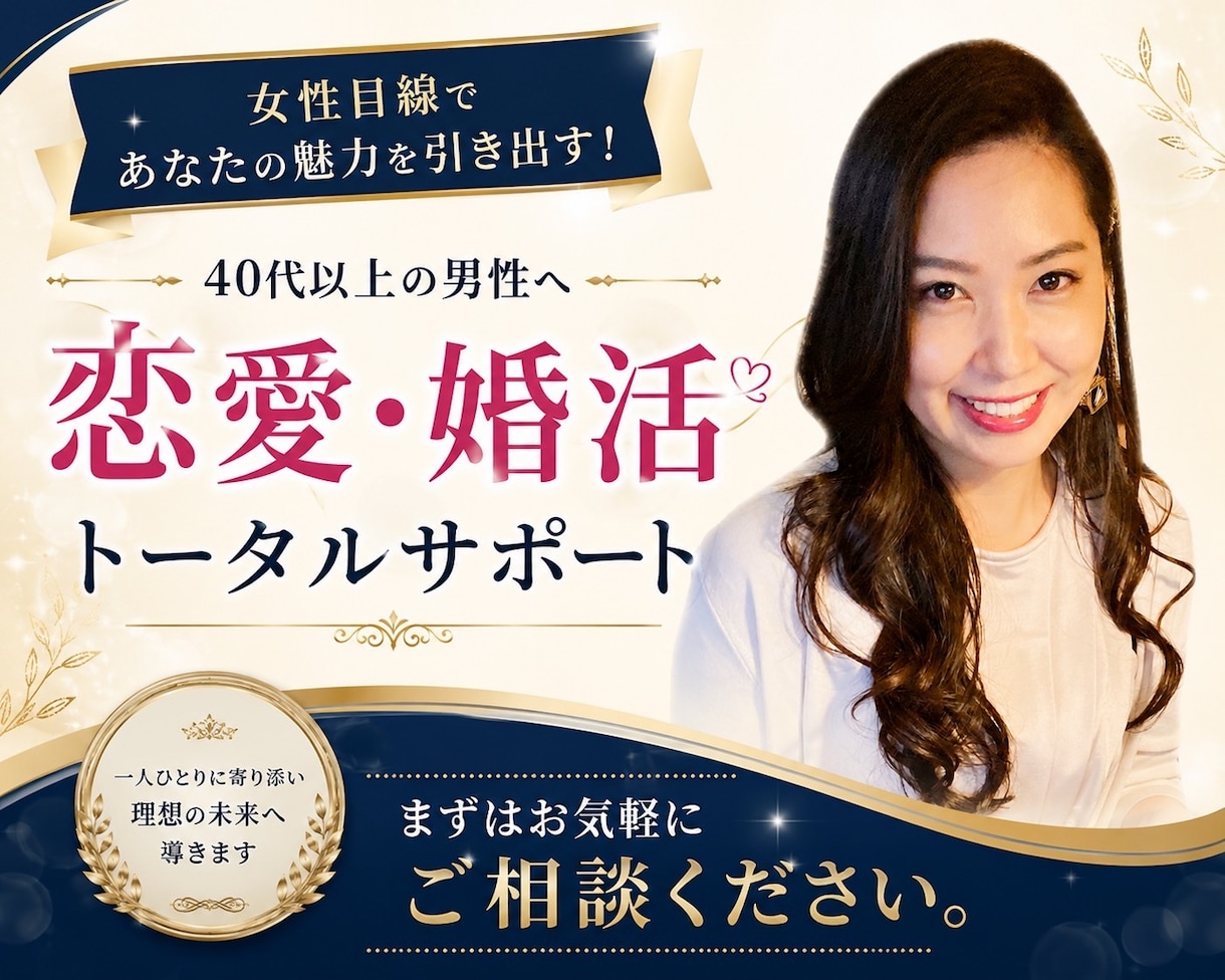 40歳以上の男性へ✴︎恋愛・婚活サポートします 外見・内面の印象を改善して魅力アップ！理想の出会いへ イメージ1