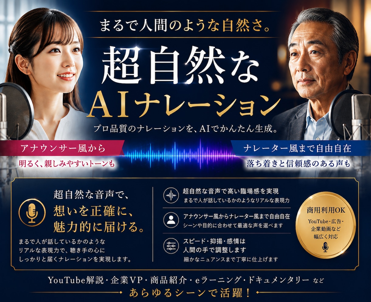 超自然！高品質なAIナレーションを制作します 最終調整は人の手なので安心！超自然高品質AIナレーション！ イメージ1