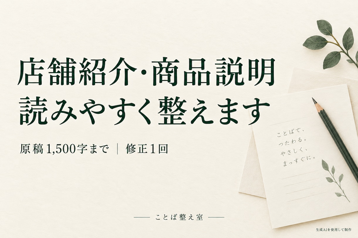 店舗紹介文・商品説明を読みやすく整えます 原稿1,500字まで／修正1回／変更理由付き イメージ1