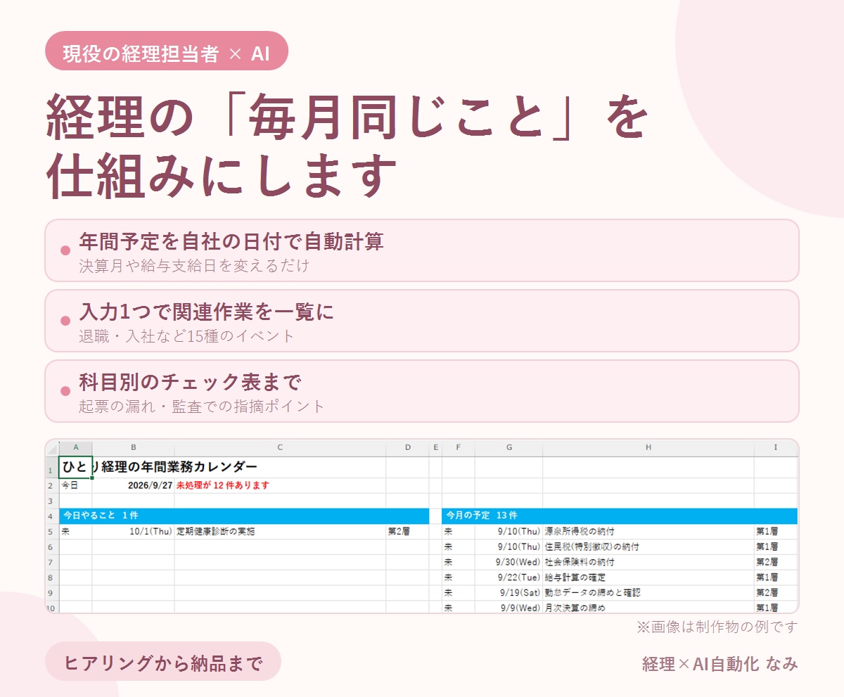 現役経理がAIで毎月の転記・集計作業を自動化します 経理が分かる相手なら、業務の説明から始めなくて済みます イメージ1