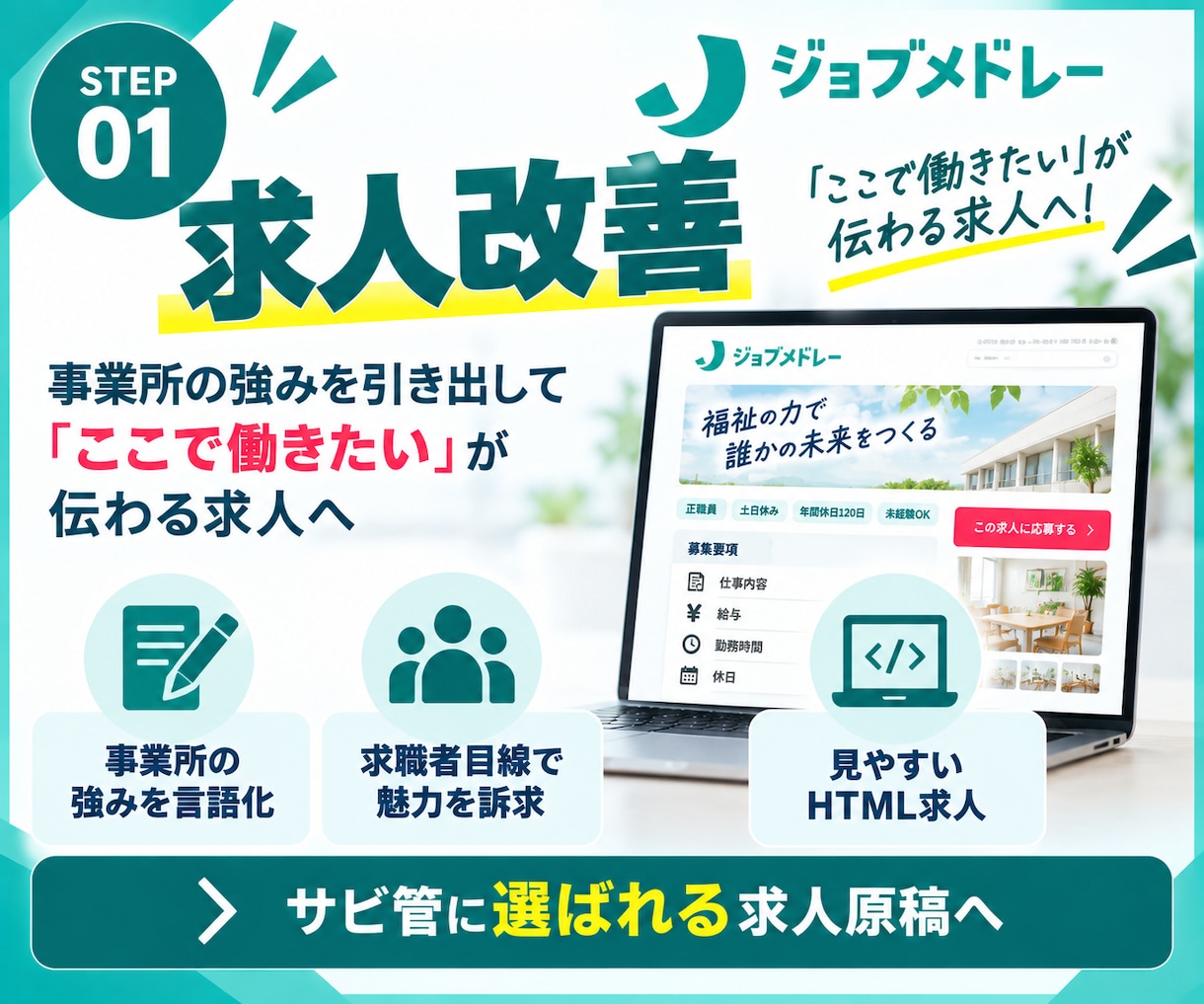サビ管（サービス管理責任者）の採用代行します ｜指定申請・急な欠員に｜求人原稿改善＋スカウト最大200通 イメージ4
