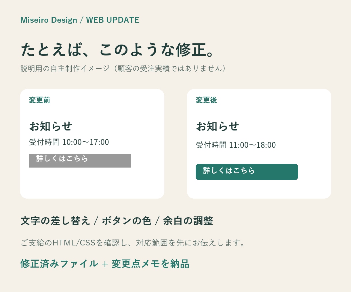 静的サイトの文字・色・余白を修正します HTML/CSSの小さな変更をファイル納品で対応 イメージ2