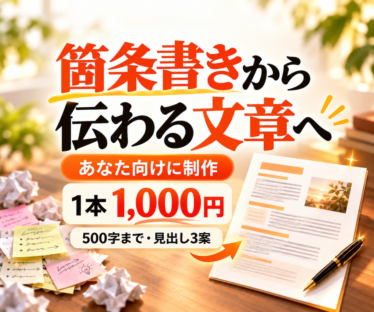 あなた向けの短い文章を私が作ります 用途・読者・伝えたいことに合わせて1本作成 イメージ1