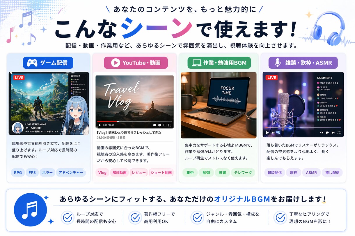 配信者・Vtuber向けBGM制作します すぐ使える高品質BGM　ループ対応可能 イメージ2